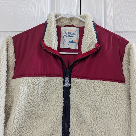 Original J. Crew Boys' XL Beige Faux Fur Sherpa Jacket with Red Accents - Picture 3 of 14